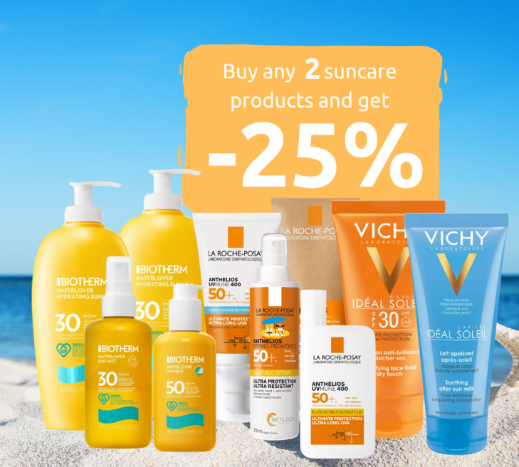 Buy any 2 suncream and get 25% - see the offer